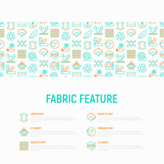 Fototapeta na wymiar Fabric feature concept with thin line icons: leather, textile, cotton, wool, waterproof, acrylic, silk, eco-friendly material, breathable material. Modern vector illustration, web page template.