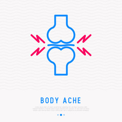 Joint pain thin line icon. Modern vector illustration of arthritis symptom.