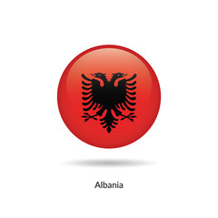 Albania flag - round glossy button. Vector Illustration.