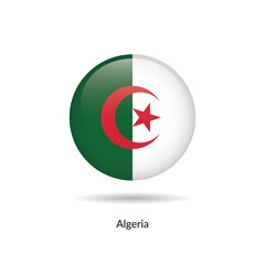 Algeria flag - round glossy button. Vector Illustration.