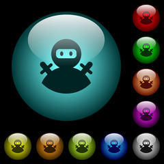 Ninja avatar icons in color illuminated glass buttons