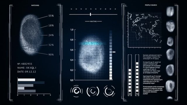 Screen finger print scanning, interface people search fingerprints Dark blue color