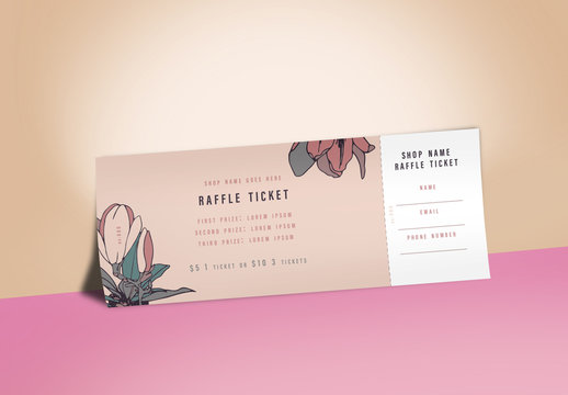 Raffle Ticket Layout with Floral Illustrations