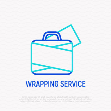 Wrapping service for luggage thin line icon. Modern vector illustration.