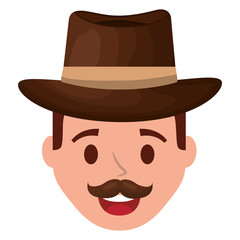 young man head with elegant hat avatar character vector illustration design