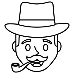 young man head with elegant hat and pipe wooden vector illustration design
