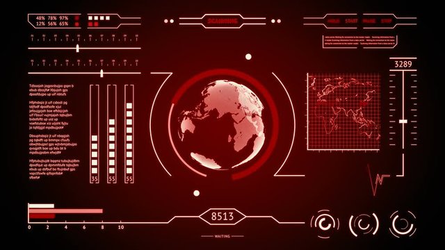 HUD interface display scanning of the planet Earth red
