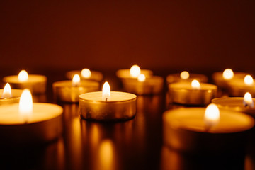 Burning candles. Shallow depth of field. Many christmas candles