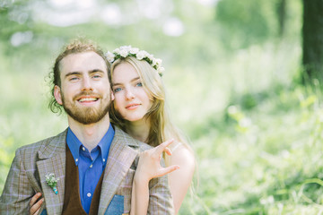 beautiful bride and groom in the national park, porteret wedding decoration