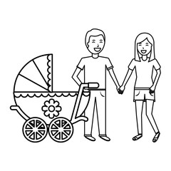 couple parents with baby cart vector illustration design