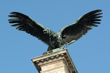 Turul bird (national symbol) monument on the Royal Castle in Budapest, Hungary