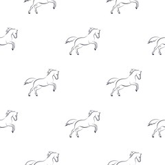 Running horses seamless pattern. Contour horses.