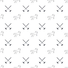 Polo seamless pattern, running horses and cross-sticks for polo.