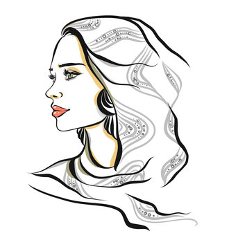 woman profile portrait, line art, elegant clip art preview