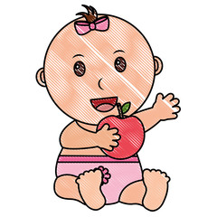 baby girl with diaper and fruit apple vector illustration design
