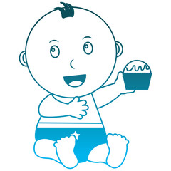 baby boy with diaper and cupcake in hand vector illustration design