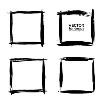 Four frames of fine textured brush strokes isolated on a white background