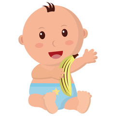 baby boy with diaper and fruit banana vector illustration design