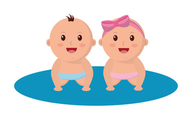 cute couple babys characters vector illustration design