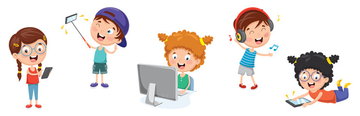Vector Illustration Of Kids Technology