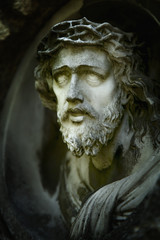 fragment of antique statue Jesus Christ
