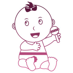 baby girl with diaper and jingle bell in hand vector illustration design