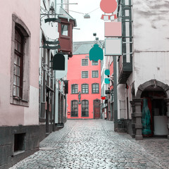Lovely street with old houses in the heart of Cologne. Germany. Houses in Bavarian style.