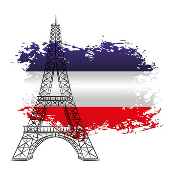 french tower eiffel on flag france grunge image vector illustration