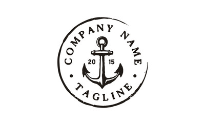 Anchor Hipster Vintage Retro Circular Rustic Stamp Hand Drawn Boat Ship Marine Navy Nautical logo design 