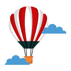 hot air balloon flying in sky clouds vector illustration