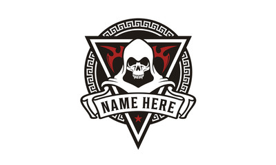 Scarry Skull Horror Halloween Emblem Badge for game or community logo design inspiration