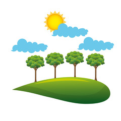 landscape with trees and sun vector illustration design