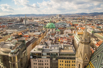 Obraz premium Panorama, Altstadt und Sehenswürdigkeiten von Wien, Österreich