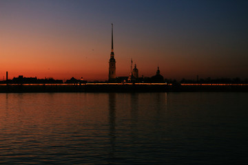Fototapeta na wymiar Russia, St. Petersburg, Peter and Paul Fortress at sunset