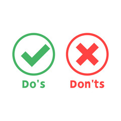 Do's and Don'ts, Check mark with cross flat design, vector - Vector