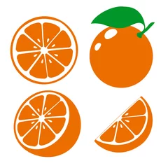 Fotobehang Icon orange fruits. Set fresh orange and slice. Isolated on white background. Vector © Salamatik