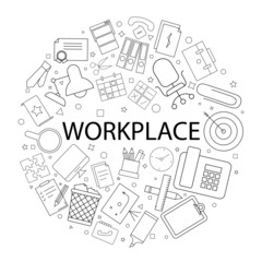 Vector workplace  pattern with word. Workplace background