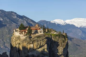 Close-up view of the Monastery of the Holy Trinity in Meteora