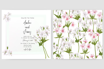 Save the date card, wedding invitation, greeting card with beautiful Alstroemeria flowers and letters - 201106574