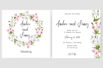 Fototapeta na wymiar Save the date card, wedding invitation, greeting card with beautiful Alstroemeria flowers and letters