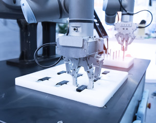 robotic machine tool in industrial manufacture plant,Smart factory industry 4.0 concept.