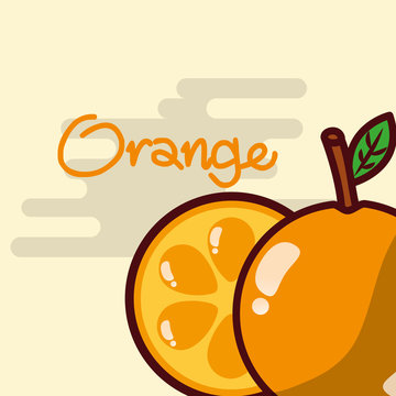 orange whole and slice fruit delicious shiny poster vector illustration