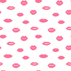 Hand drawn pink lips doodles seamless pattern set in retro style. Vector beauty icon illustration for cards, textiles, wallpapers, backgrounds.