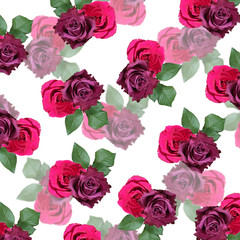 Beautiful floral background of pink and purple roses 