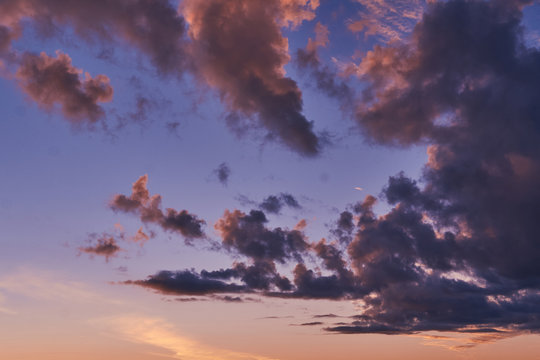 Sky at sunset with purple orange and blue hues 
