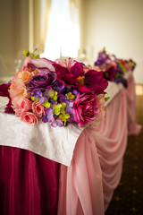 Impressive and beautiful wedding set up. Selective focus. Toned image. Ceremony