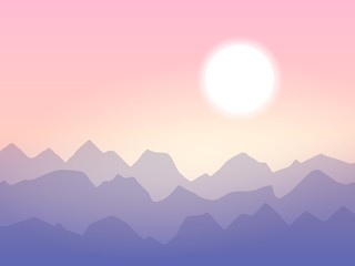 Sunrise in the mountains, minimalistic vector illustration