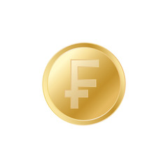 Obraz premium Golden Swiss franc coin. Realistic lifelike gold franc coin.