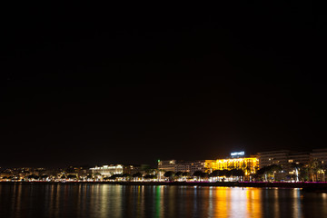 Fototapeta na wymiar Cannes beach night view, France