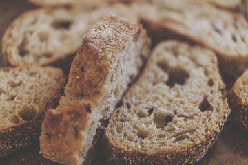 Bread concept. Fresh craft bread on a table